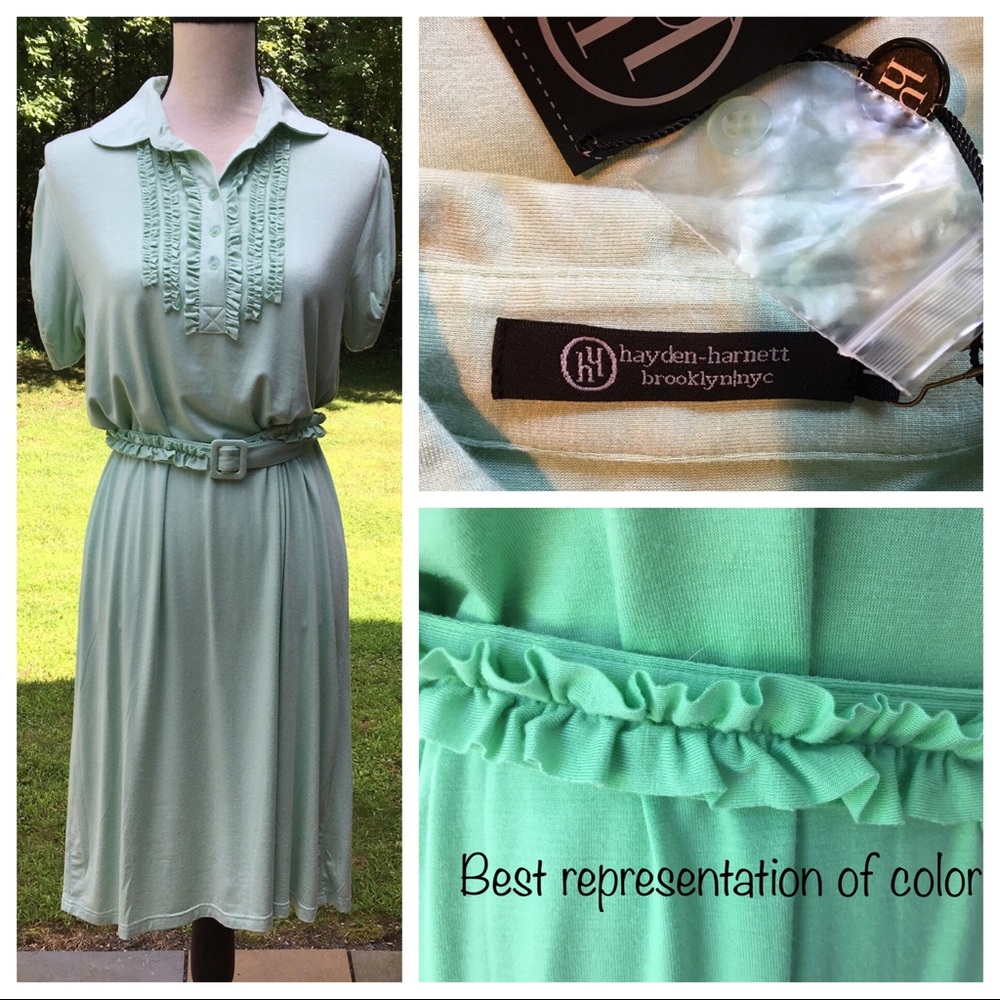 HAYDEN-HARNETT “Fae Ruffled Knit Dress” Mint Green